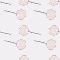 Pale seamless lollipop silhouettes pattern. Candy elements and background on light purple tones. Simple backdrop. vector