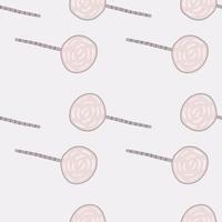 Pale seamless lollipop silhouettes pattern. Candy elements and background on light purple tones. Simple backdrop. vector