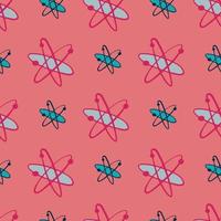 Bright seamless pattern with formula molecules shapes. Simple blue tones atoms on pink background. vector