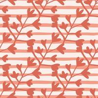 Seamless botanic pattern with coral floral silhouettes. White background with lines. Simple design. vector