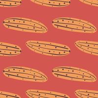 Creative cucumber seamless pattern on red background. Doodle cucumbers vegetable backdrop. vector