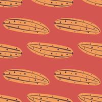 Creative cucumber seamless pattern on red background. Doodle cucumbers vegetable backdrop. vector