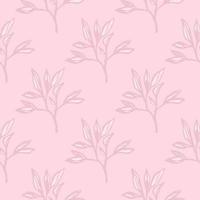 Minimalistic seamless branch foliage pattern. Botanic leaves ornament in stylized print in pink palette. vector