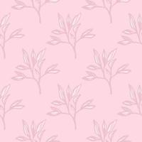 Minimalistic seamless branch foliage pattern. Botanic leaves ornament in stylized print in pink palette. vector