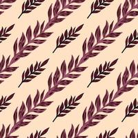 Purple and red colored leaves branches seamless pattern. Doodle nature ornament on light pink backgound. vector