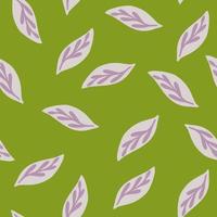 Autumn falling foliage seamless pattern with light violet leaf ornament. Random print on green background. vector