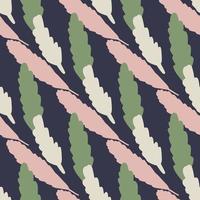 Pastel seamless herbal pattern with foliage abstract figures. Navy blue background with pink, green and white color elements. vector