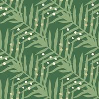 Geometric tropical fern leaves seamless pattern on green background. Botanical wallpaper. vector