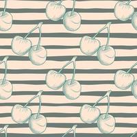 Seamless food pattern with cherry berries silhouette. Background with black strips. vector