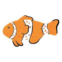 Clownfish isolated on white background. Funny aquatic character orange color in hand drawn style. vector