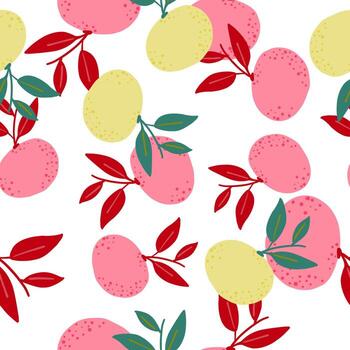 Vitamin seamless pattern with pink random mandarins shapes. Isolated background. Simple style. vector