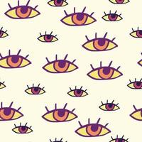 Isolated bright seamless pattern with eye elements. Multicolor face ornament on white background. vector