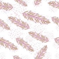 Pink random geather elements seamless doodle pattern. Isolated print on white background. Boho style. vector