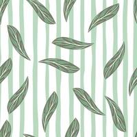 Botanic seamless pattern with random green abstract leaf shapes. Striped background. Geometric style. vector