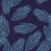 Nature fir tree branches seamless doodle pattern. Random print in blue tones palette. vector