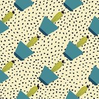 Houseplant cacti backdrop. Creative cactus in pot seamless pattern in dodle style. vector