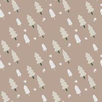 Pale seamless pattern with fir tree grey silhouettes. Light beige background with simple nature print. vector