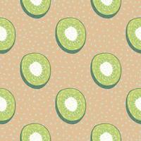 Abstract organic food seamless pattern with kiwi slices. Beige dotted background. Healthy vegetarian backdrop. vector