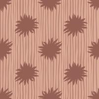 Pale maroon palette seamless doodle pattern with star shapes. Scribble forms ornament on striped background. vector