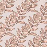 Seamless pattern with contoured pink leaves ornament. Light background. Simple floral backdrop. vector