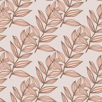 Seamless pattern with contoured pink leaves ornament. Light background. Simple floral backdrop. vector