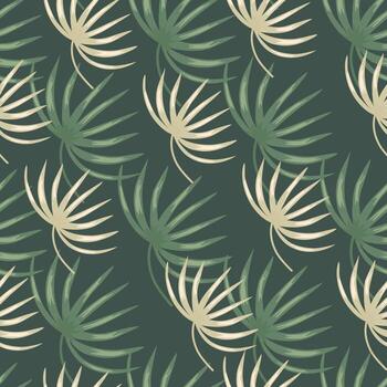 Decorative nature seamless pattern with botanic leaf elements. Dark green background. Floral print. vector
