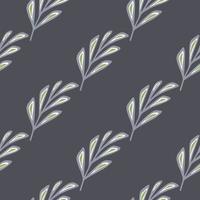 Diagonal geometric branches elements seamless foliage pattern. Purple pale background. Floral print. vector