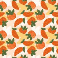 Seamless pattern persimmons on yellow background. Beautiful hand drawn fruits for design fabric. vector