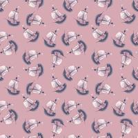 Random abstract sailboat ship ornament seamless doodle pattern. Pastel lilac background. Simple style. vector