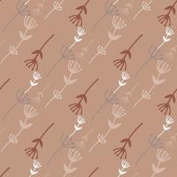 Autumn little floral seamless pattern with dandelion silhouettes. Soft brown background with white and beige botanic elements. vector