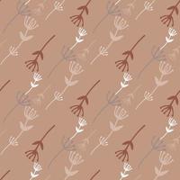 otoño pequeño patrón floral transparente con siluetas de diente de León. fondo marrón suave con elementos botánicos blancos y beige. vector