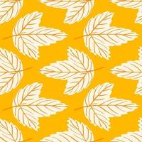 Bright seamless pattern with hand drawn light tree leaf ornament. Yellow background. vector