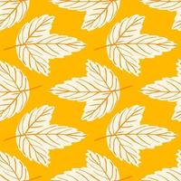 Bright seamless pattern with hand drawn light tree leaf ornament. Yellow background. vector