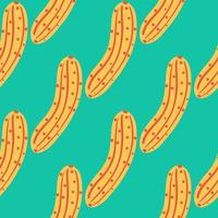 Abstract yellow cucumber seamless pattern on black background. Doodle cucumbers vegetable endless wallpaper. vector