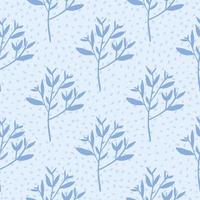 Winter branches with leaves seamless pattern on blue background. Decorative foliage ornament. Leaf endless wallpaper. vector