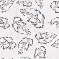 Random seamless hand drawn pattern with monstera silhouettes. Light background with purple foliage shapes. vector