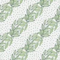 Pastel seamless herbal pattern with outline foliage abstract figures. White dotted background with green contoured leaves. vector