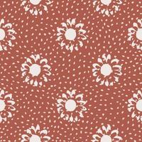 Seamless floral pattern with light flowers on red dotted background. vector