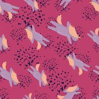 Seamless pattern with random fairytale unicorn silhouettes in light putple color. Pink background with splashes. vector