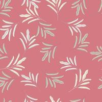 Abstract seamless pattern with random simple floral leaf branches silhouettes on pink background print. vector