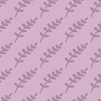 Creative botanic seamless pattern in simple style with branches leaves ornament. Purple palette. vector