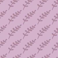 Creative botanic seamless pattern in simple style with branches leaves ornament. Purple palette. vector