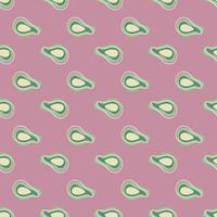 Vegeterian seamless pattern with little green avocado shapes print. Pastel lilac background. vector