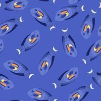 Bright doodle seamless pattern with stylized surgeon fish print. Blue tones marine backdrop. vector