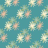 Abstract floral seamless pattern with daisy flowers. Turquoise background and pink, yellow and green botanic elements. vector