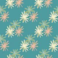 Abstract floral seamless pattern with daisy flowers. Turquoise background and pink, yellow and green botanic elements. vector