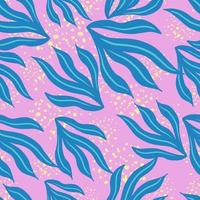 Abstract seamless random pattern with blue bright tropical seaweed ornament. Pink background with splashes. vector