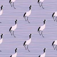 Seamless zoo tropic animal seamless pattern with simple crane birs elements. Blue pastel striped background. vector