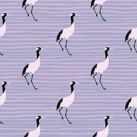 Seamless zoo tropic animal seamless pattern with simple crane birs elements. Blue pastel striped background. vector