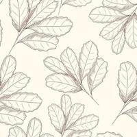 Engraved style leaf seamless pattern. Hand drawn vector illustration. D